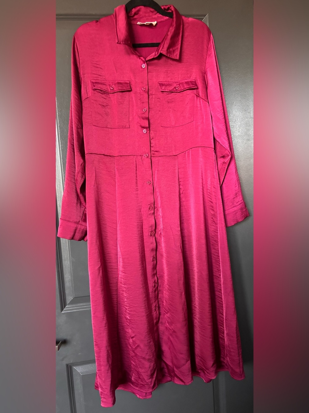 Lucky Brand Deep Fuchsia Button-Front Long Sleeve Dress
